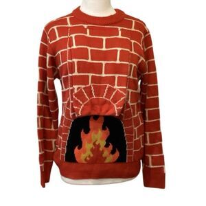 NWT 3D Chimney Fire Place Ugly Christmas Sweater Small